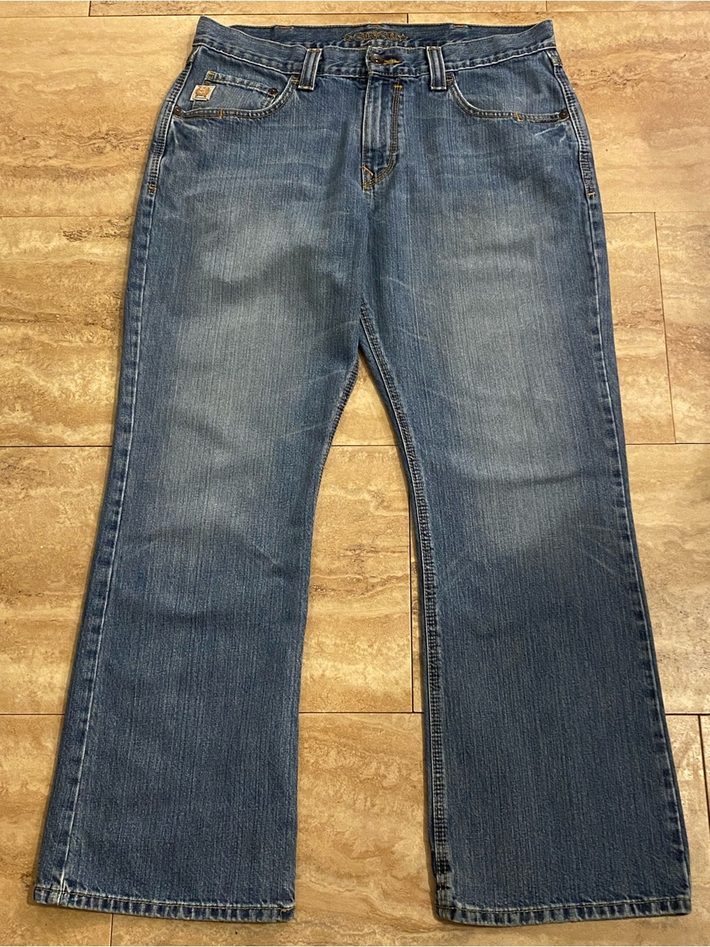 Cinch Carter Denim Gold-Embroidered Star Logo on Blue Denim White Label